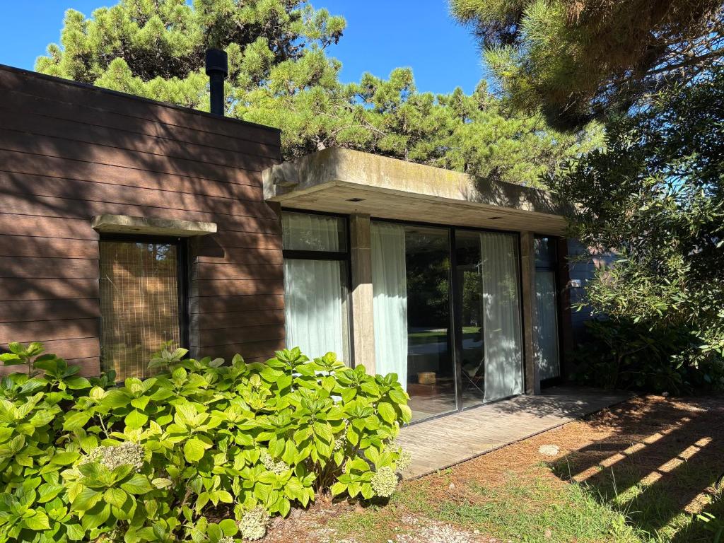a house with glass doors and some bushes at CASA HORTENSIAS in Quequén