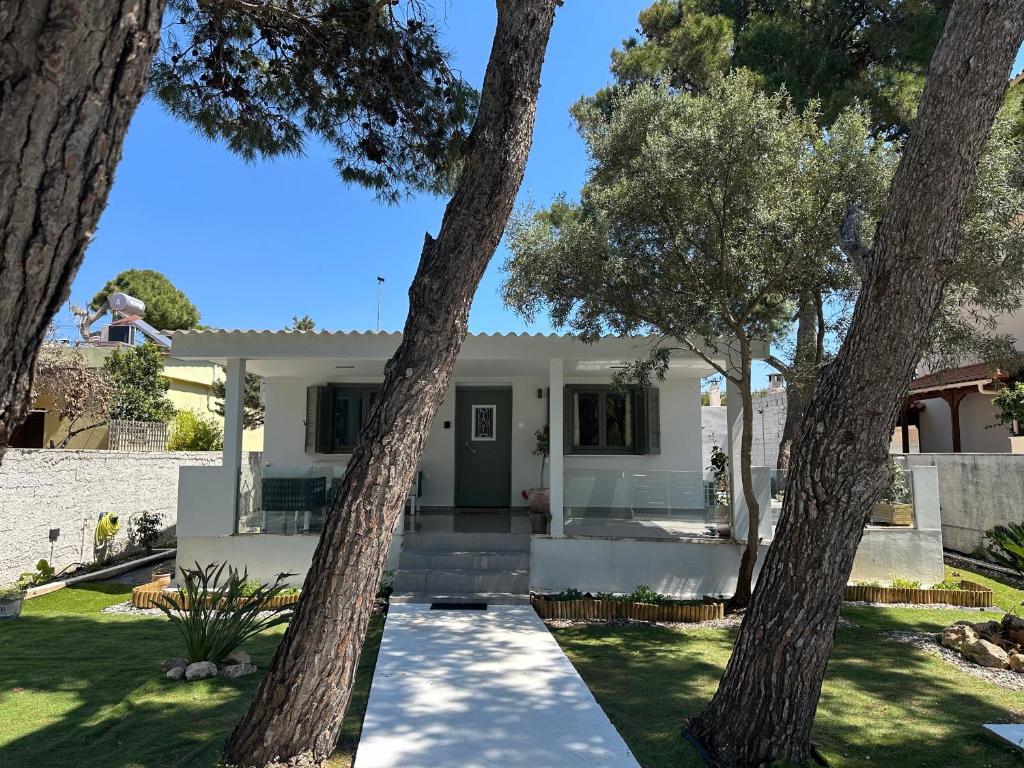 a house with trees in the front yard at Pine and Sea in Artemida