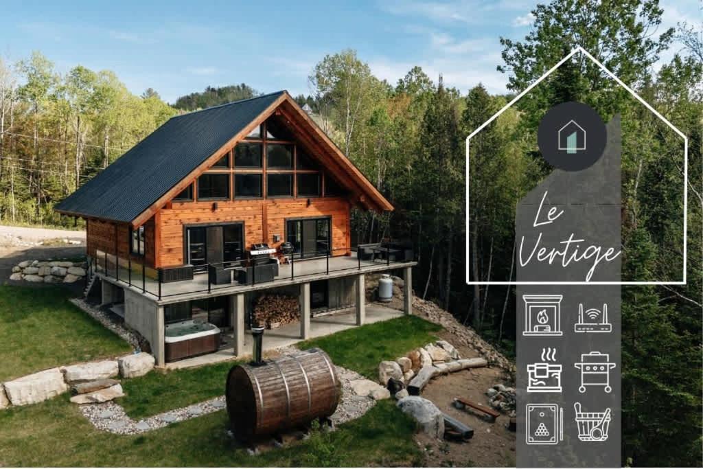 a rendering of a log cabin with a picture of a house at Le Vertige - Ski Spa & Sauna in Saint Come