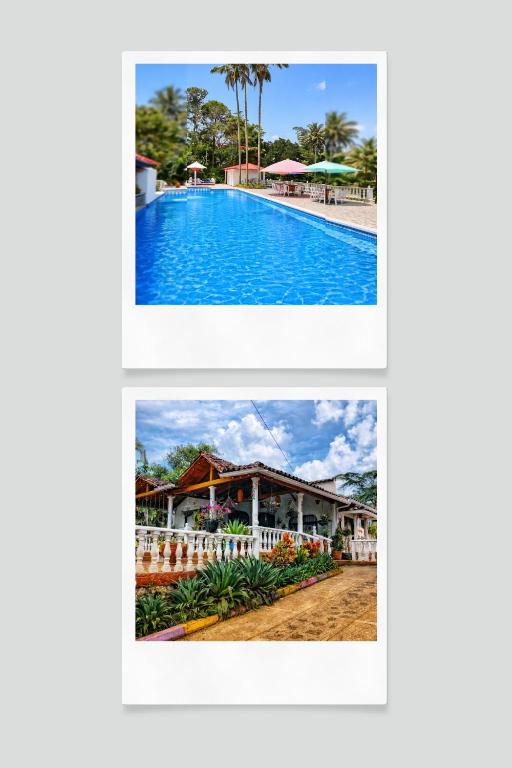 a collage of two pictures of a resort at La Cabaña Paraíso Verde Suaita in Suaita