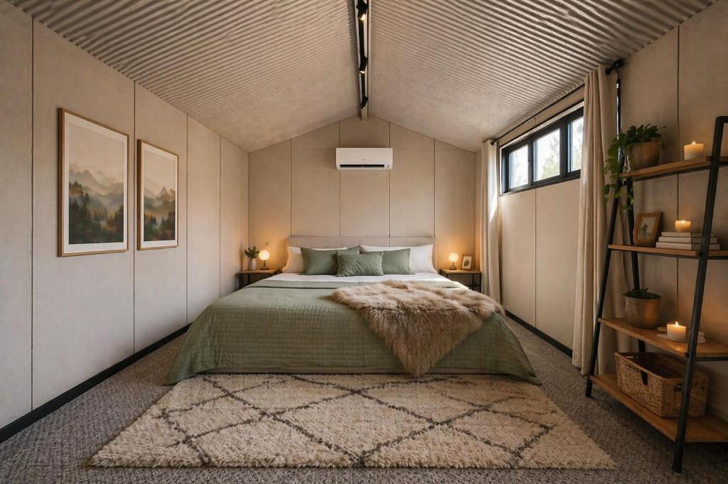 a bedroom with a bed in a room with a window at Tiny Home in Casula Station