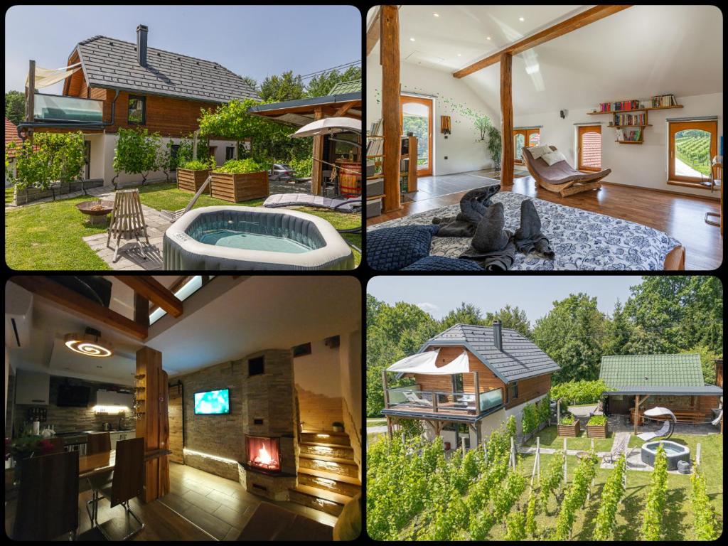 a group of four pictures of a house at Vineyard cottage Matej in Trebnje