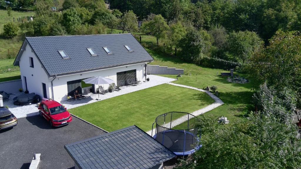 an aerial view of a house with a yard at Apartmány Jakubov in Vojkovice
