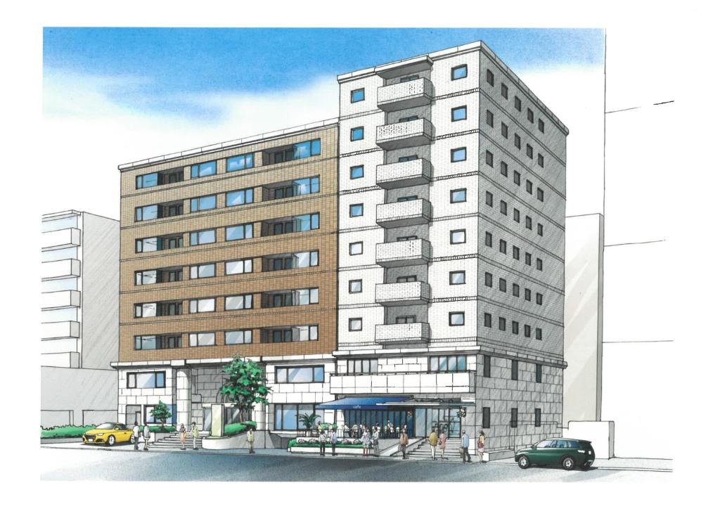 a rendering of a building with cars parked in front of it at Art Five Hotel BOIS博多 in Fukuoka