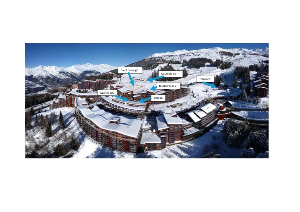 an aerial view of a resort in the snow at Tournavelles Arcs 1800 in Arc 1800