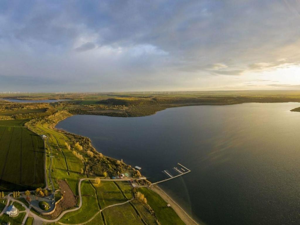 an aerial view of a large body of water at Ferienhaus B1 Concordiasee in Friedrichsaue