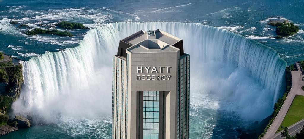 an aerial view of the hyatt regency waterfall at Hyatt Regency Niagara Falls Fallsview in Niagara Falls