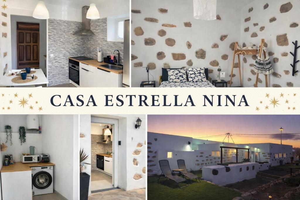 a collage of photos of a kitchen and a living room at Apartment Estrella Nina in La Ampuyenta