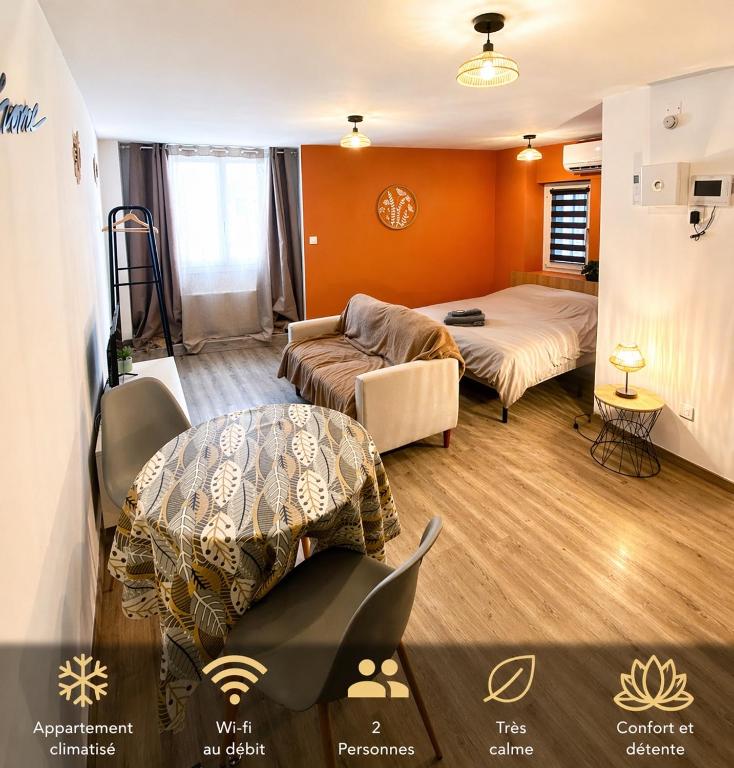 a living room with a bed and a couch at Studio confortable au centre de Manosque in Manosque