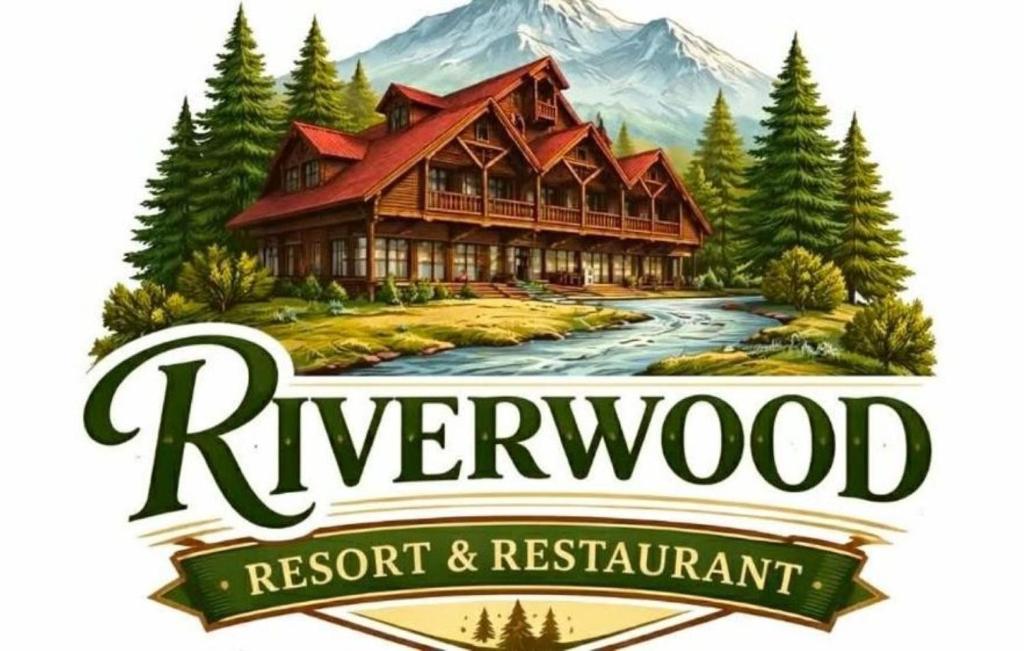 ein Logo für das Riverwood Resort und Restaurant in der Unterkunft Hotel Riverwood in Machakhlispiri