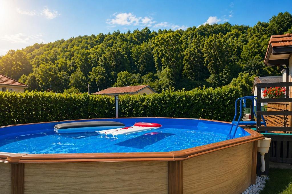 a hot tub in a yard with a view at Chez Fifi in Surpierre