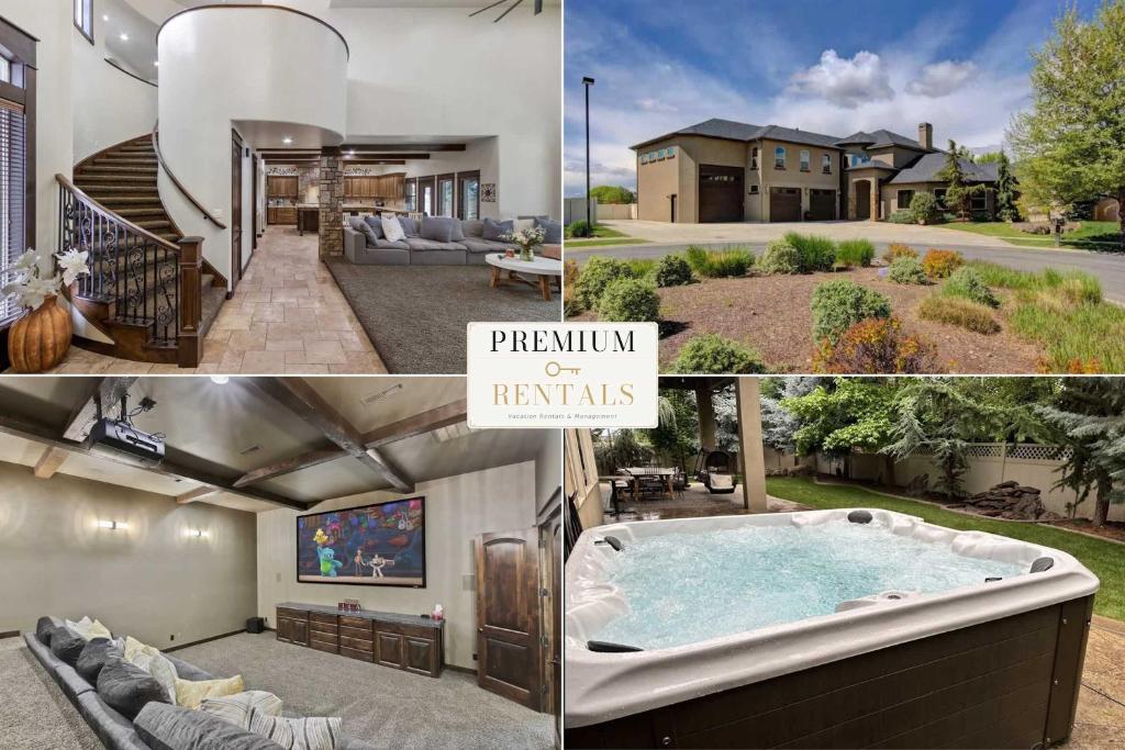 a collage of pictures of a house with a hot tub at Entertainment Castle - Large Group & Company Func in Meridian