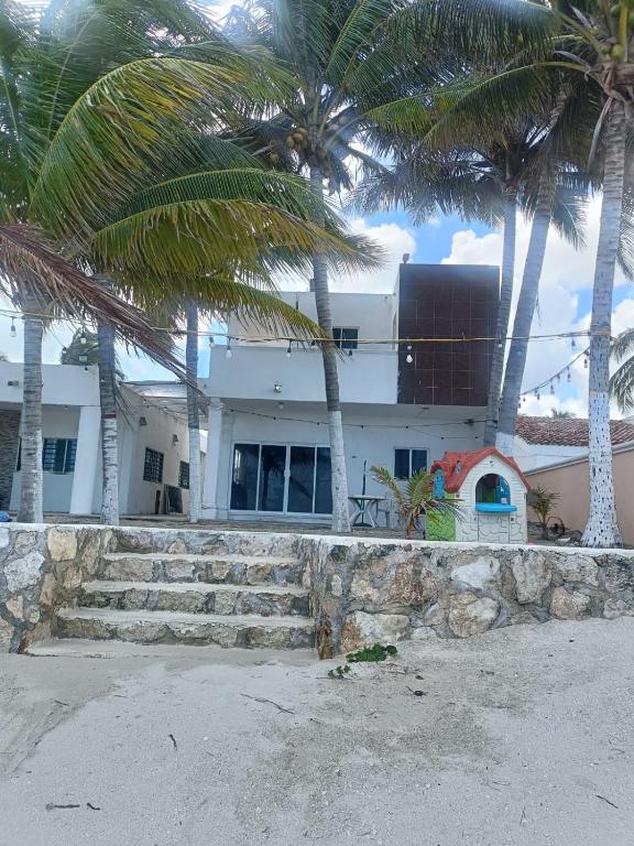 ein Haus am Strand mit Palmen in der Unterkunft Seidy del Mar in Telchac