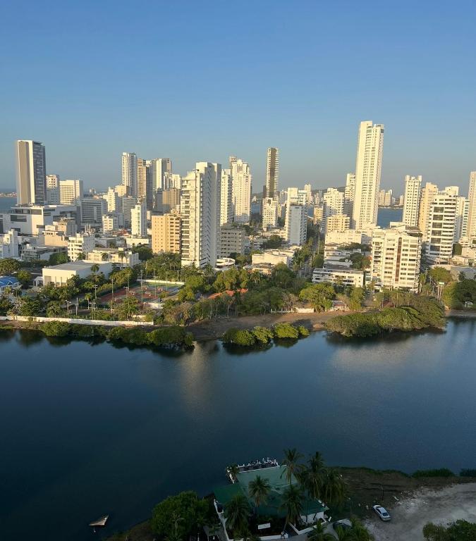 a view of a city with a large body of water at Loft playa y mar in Cartagena de Indias