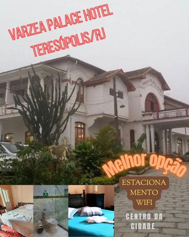 a collage of a house with a sign in front of it at Varzea Palace Hotel in Teresópolis