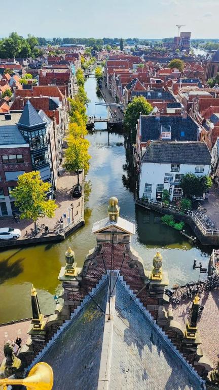 an aerial view of a city with a river at BNB de Victorie Alkmaar in Alkmaar