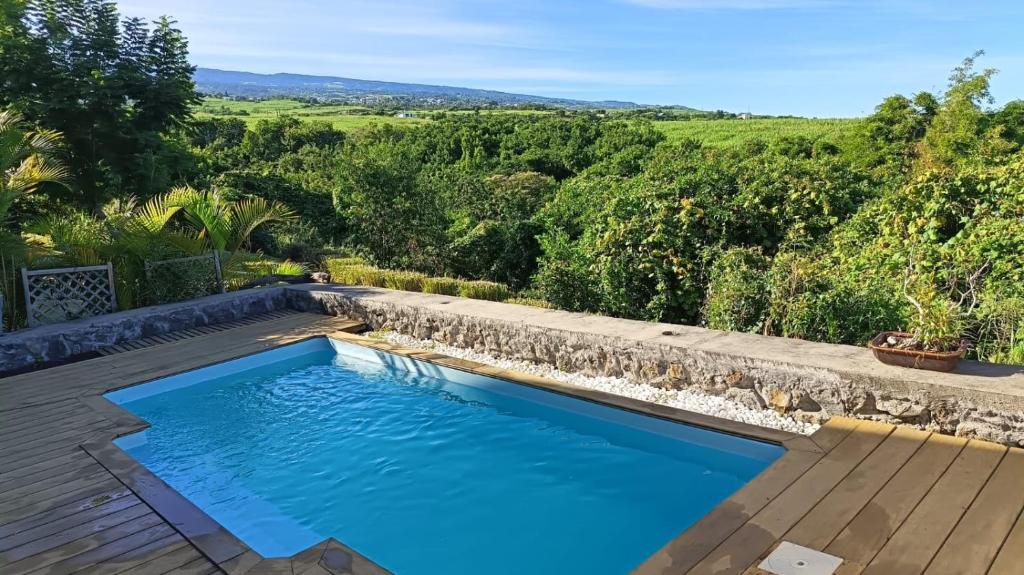 a swimming pool with a view of the hills at Villa Inelda in Saint-Paul