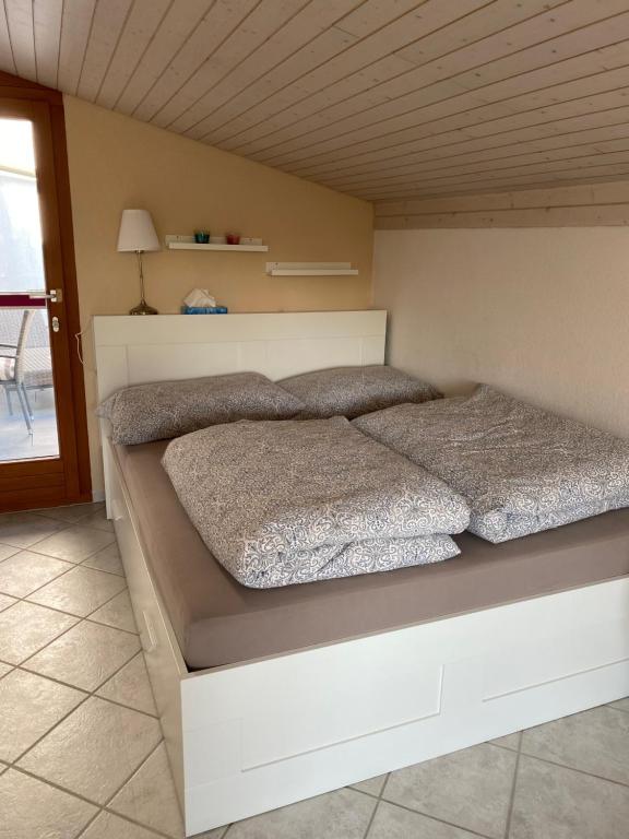a bedroom with two beds in a room at Tierparkunterkunft in Goldau