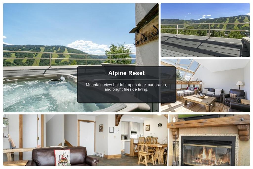 a collage of photos of a house with a fireplace at 770 Potato Patch townhouse in Vail