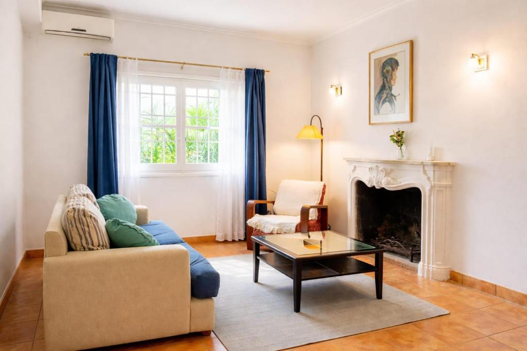 a living room with a couch and a fireplace at Arístides Azul in Mendoza