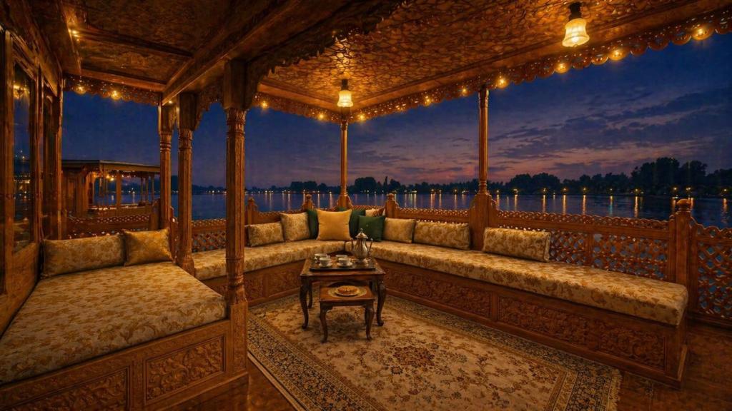 a gazebo with couches and a table at Imperial Group of Houseboats in Srinagar