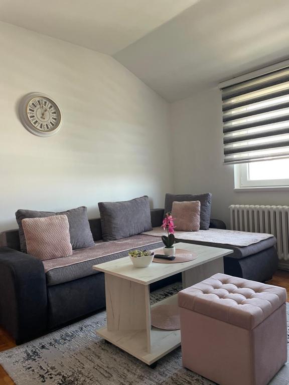 a living room with a couch and a table at Teodora in Banja Koviljača