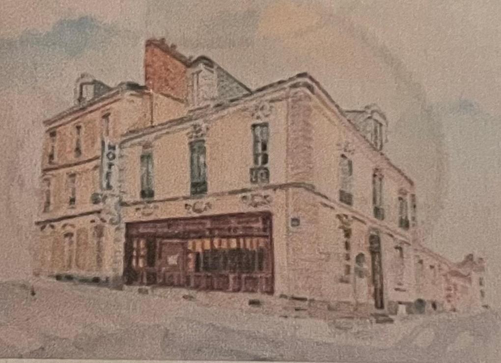 a drawing of a building with a store at Hôtel Chandouineau in Redon