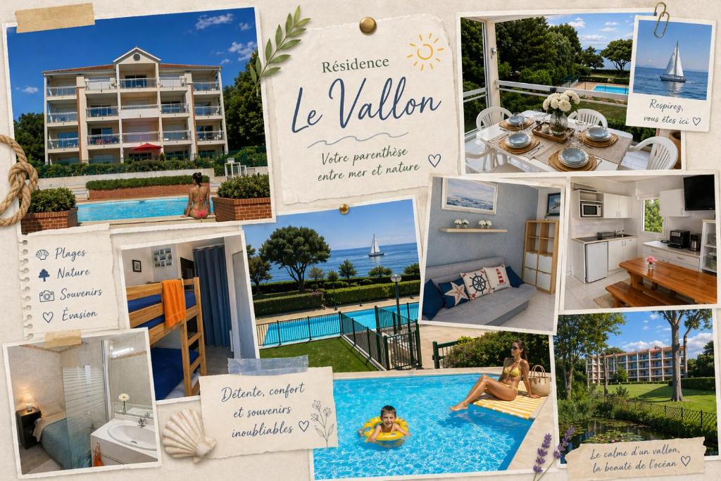 a collage of photos of a house and a pool at Le VALLON à POR-NIC in Pornic