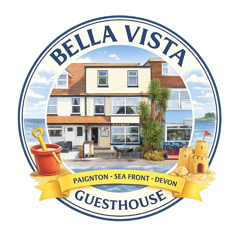 a sign for a villa villa with a building at Bella Vista in Paignton
