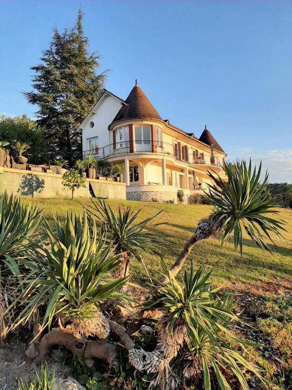 a large house with palm trees in front of it at Gite Spa Zen 2 in Blois