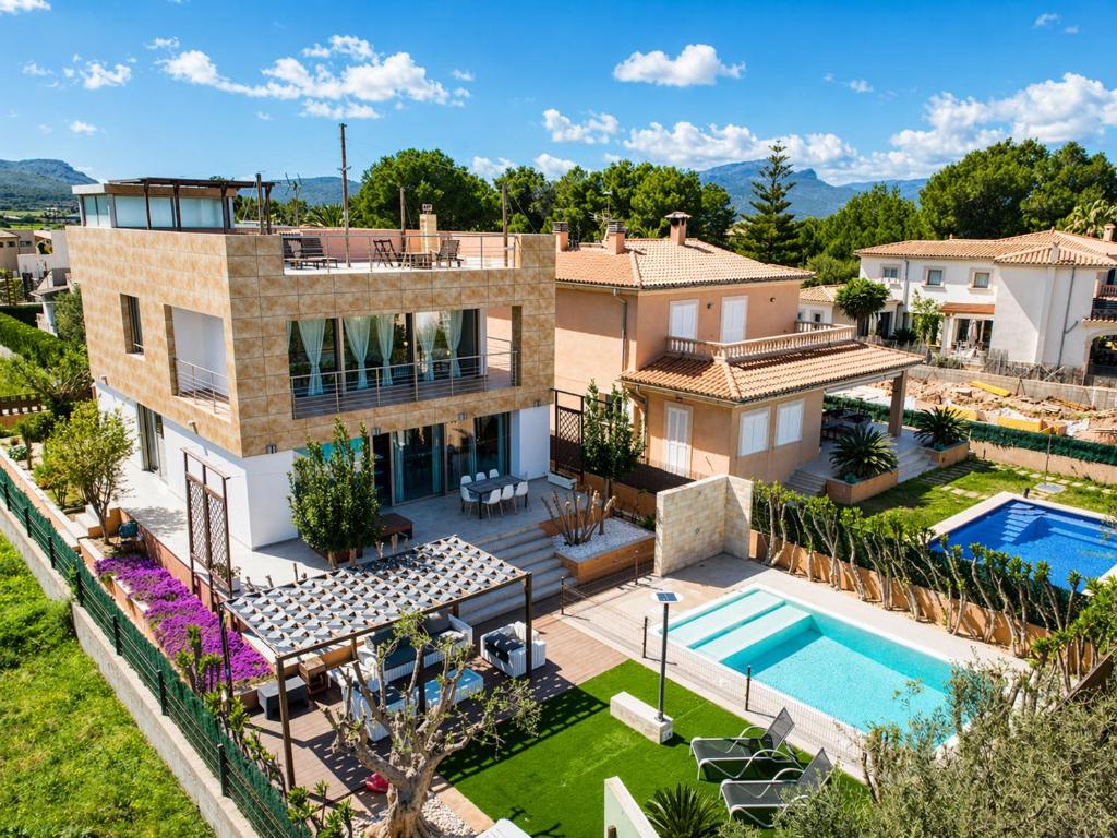 an aerial view of a house with a swimming pool at 206 Villa Isabel ET2341 by Mallorca Charme in Alcudia