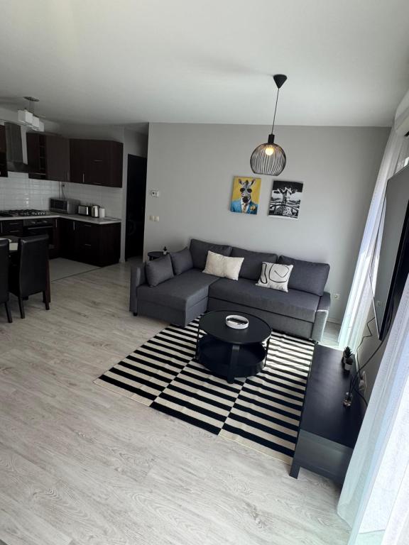 a living room with a couch and a table at Misa Home in Nyíregyháza
