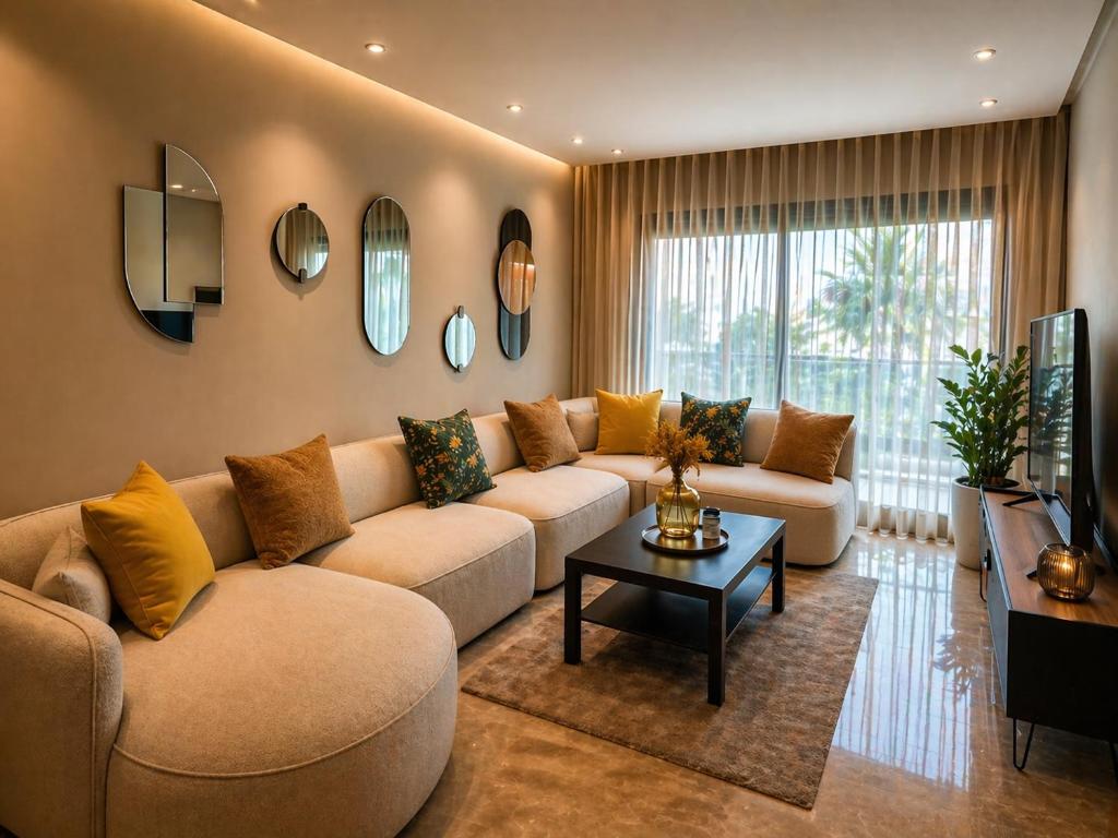 a living room with a couch and a table at Maarif appartement moderne in Casablanca