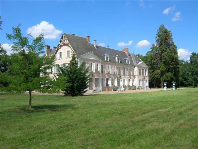 une grande maison dans un champ avec un arbre en face dans l'établissement Château de Bois Renard, à Saint-Laurent-Nouan