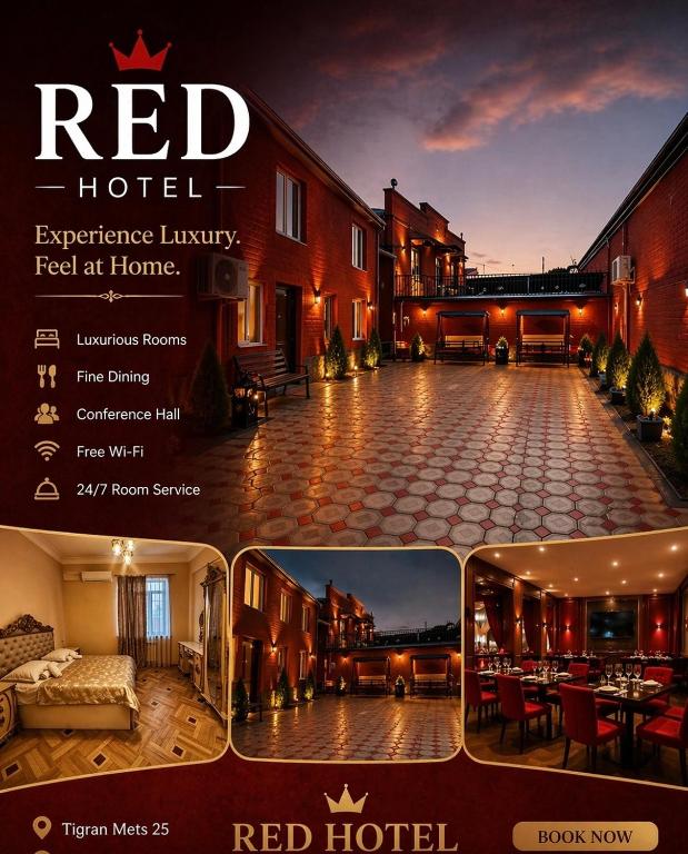 ein Flyer für ein rotes Hotelorescence Luxusired at home in der Unterkunft Red Family Hotel in Vagharshapat