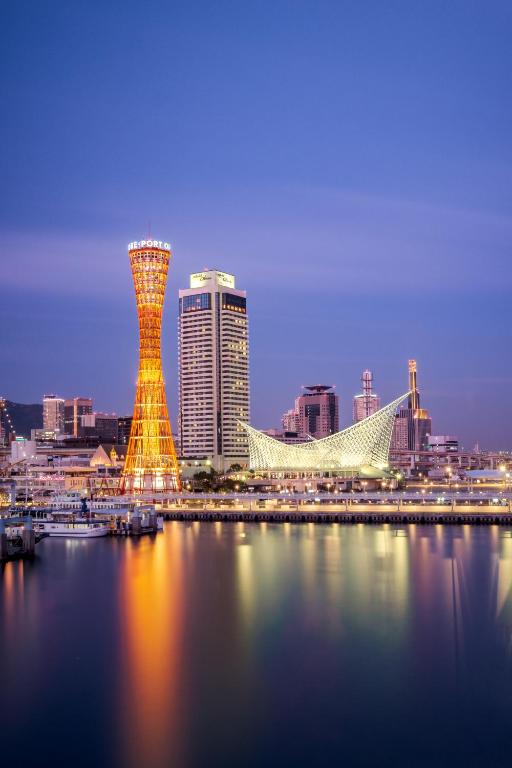 a view of a city at night with at Hotel Okura Kobe in Kobe