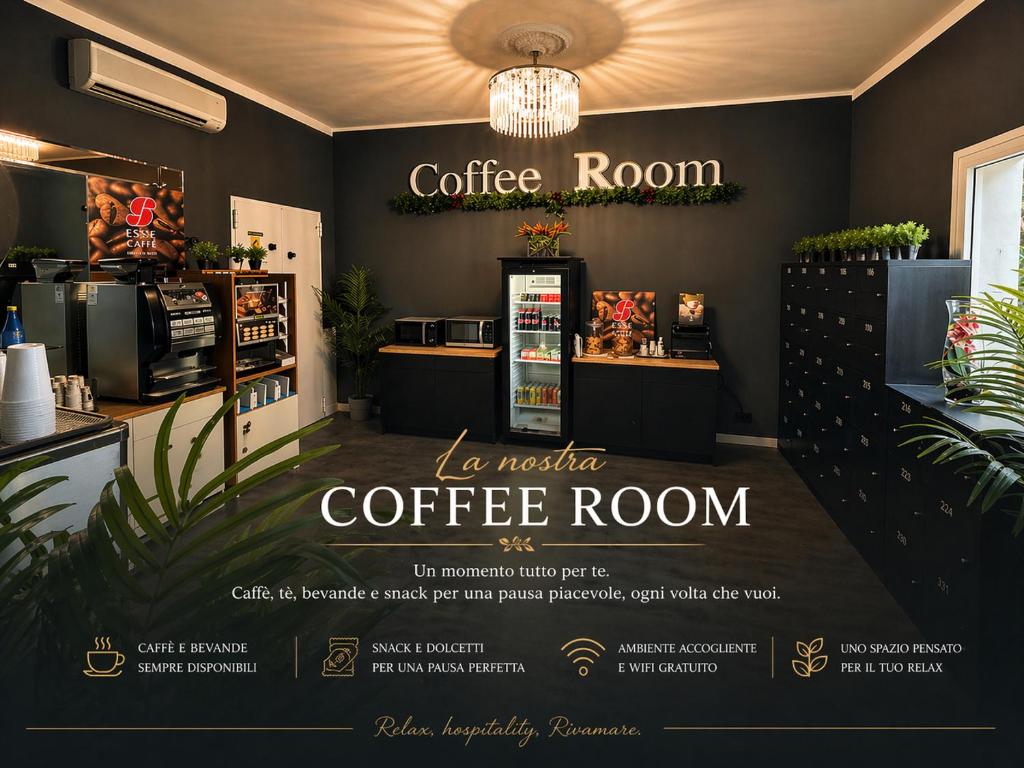 a sign for a coffee room in a restaurant at Hotel Rivamare Room only and free coffee room in Cervia