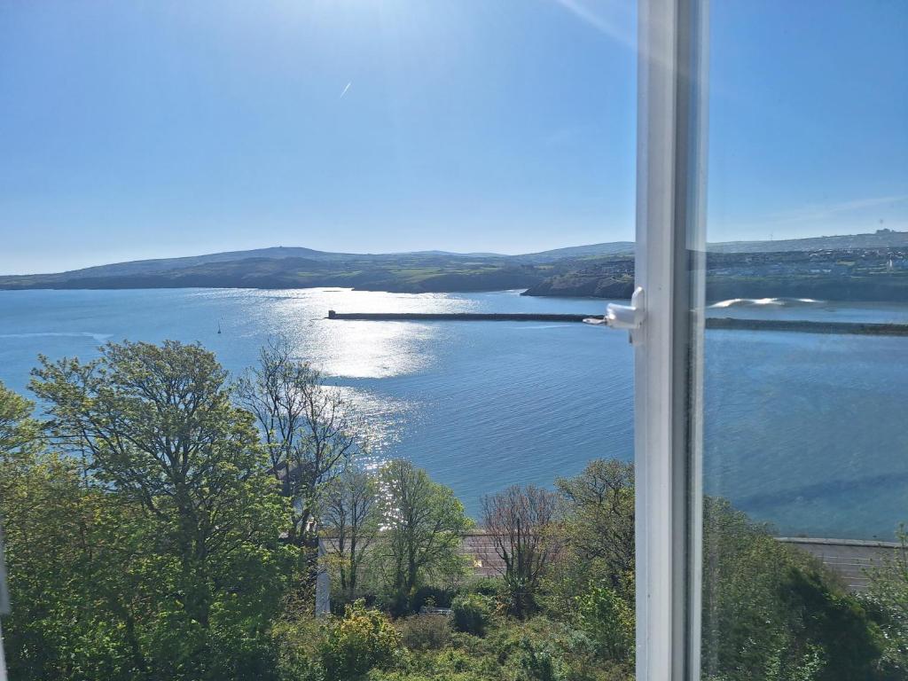 a view of a lake from a window at Moon River in Goodwick