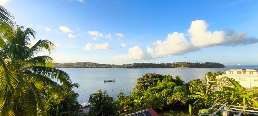a view of a body of water with a boat in it at APPARTEMENT SANS SOUCIS in Le Vauclin