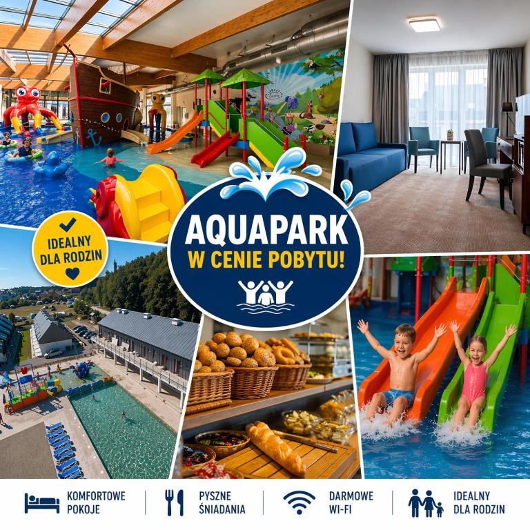 a collage of pictures of a water park at Apartamenty przy Latarni in Niechorze