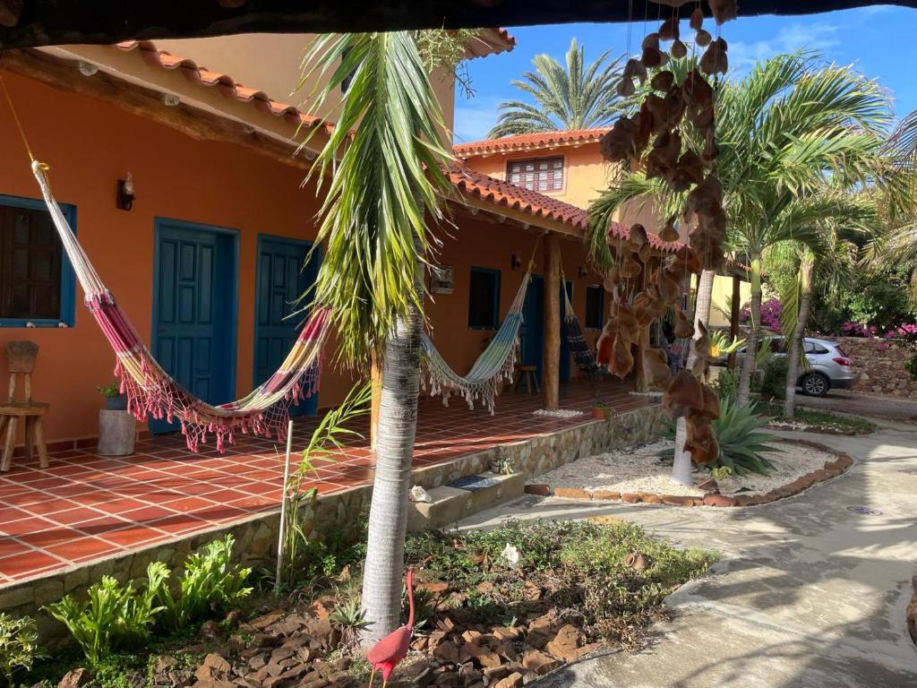 a house with a palm tree in front of it at Casa Brisa Marina El Yaque in El Yaque
