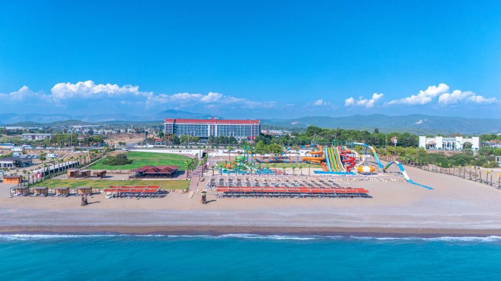 an aerial view of a beach with a water park at Casa Fora Beach Resort Hotel - Spa & Aqua park - All Inclusive Plus Concept in Belek