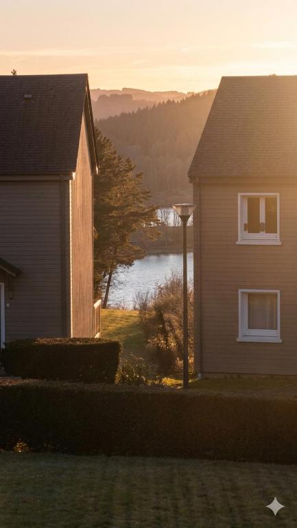 a house with a view of a body of water at Chalet au lac de la raviège in La Salvetat
