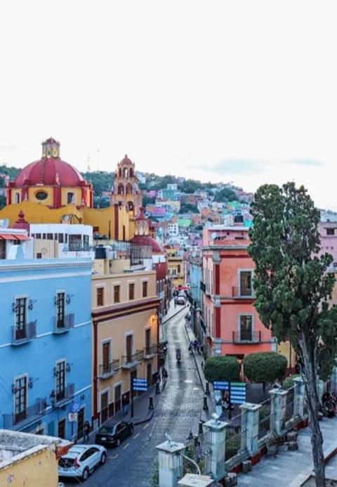 a view of a city street with buildings at Casa del Agua in Guanajuato
