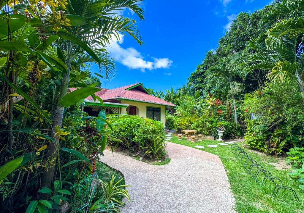 a path leading to a house in the jungle at Buisson Guesthouse in La Digue