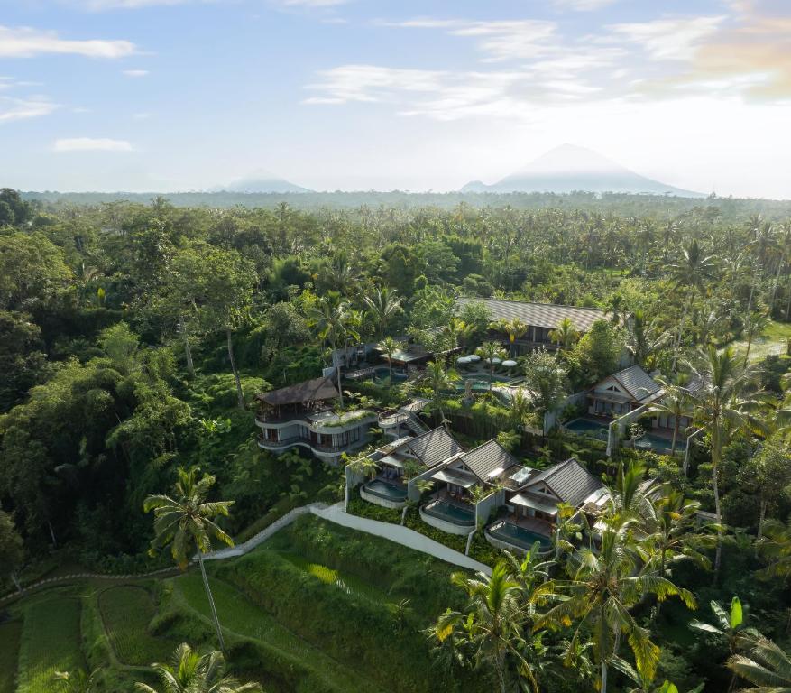 an aerial view of a resort in the jungle at ULU Valley Retreat in Tegalalang