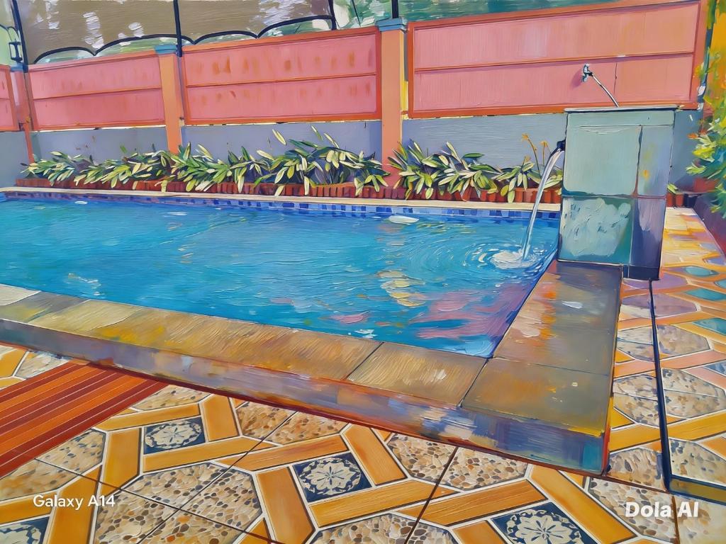 a painting of a swimming pool in a building at Villa Dinar Tulip VIB in Lembang
