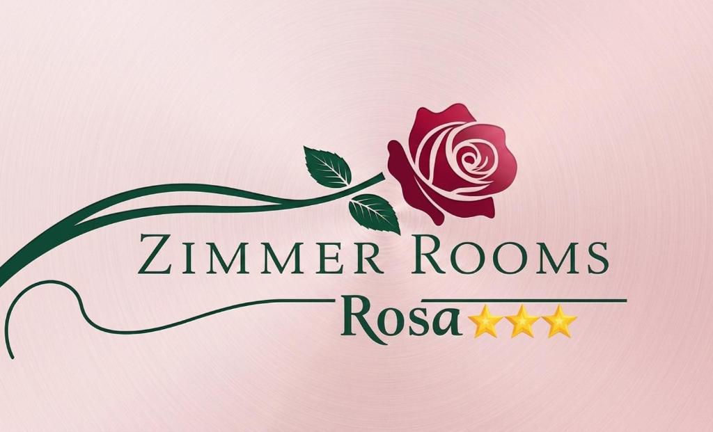 a red rose on a pink background with a zinger room logo at Appartamento Rosa in Orosei