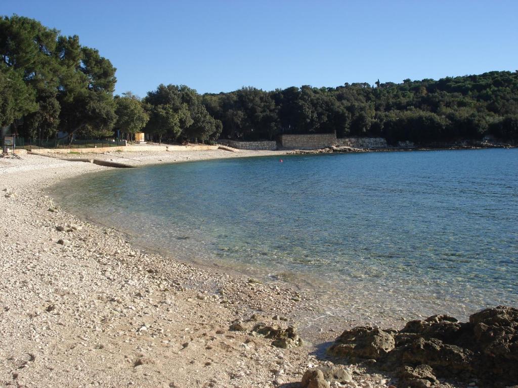 a beach with rocks and water and trees at Holiday Home Julia in Banjole