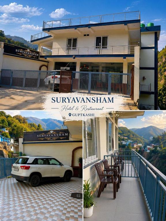 a building with a car parked in front of it at Hotel Suryavansham in Gupta Kāshi
